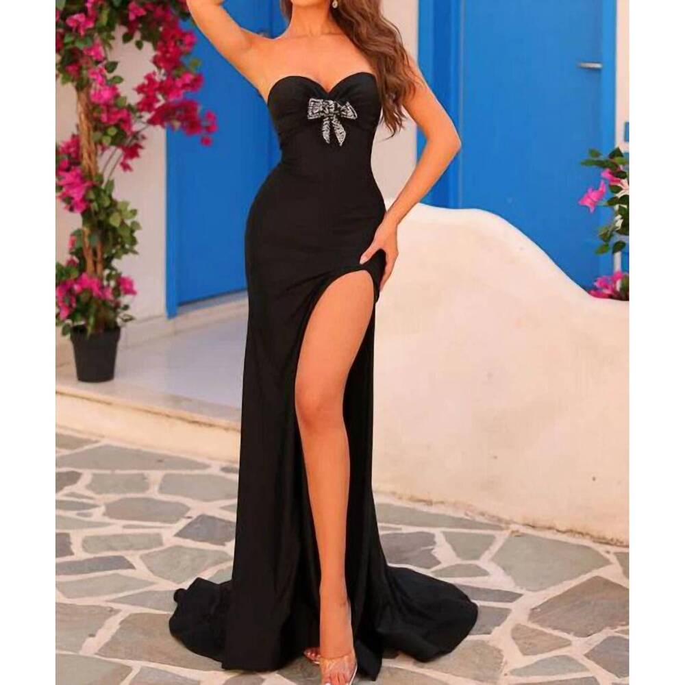 NEW AMARRA midnight elegance bow detail gown in black